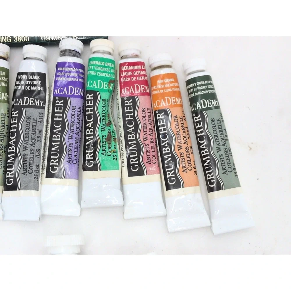 Used Lot of 32 Watercolor Paint  WINSOR NEWTON Grumbacher Cotman Brushes  Used